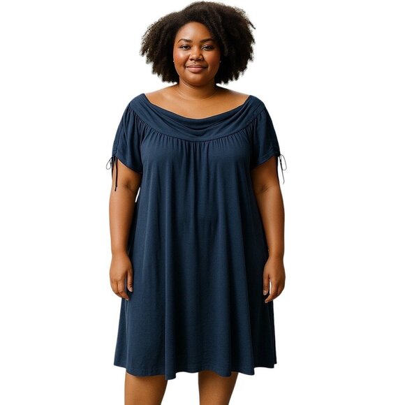 Lane Bryant Short Sleeve Tee Shirt Dress Blue Size 26/28 NWT Boho Coastal Summer - Picture 1 of 9